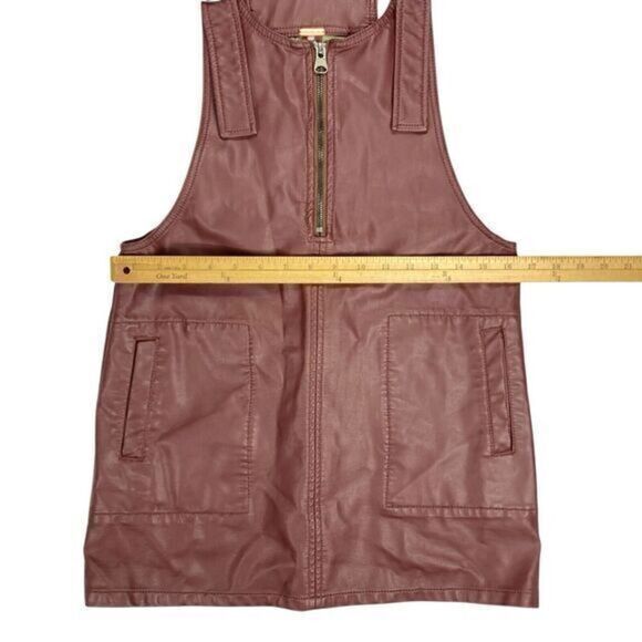 Free People Dress Womens X-Small Burgundy Faux Leather Front Zip City Girl Mini - Picture 10 of 15